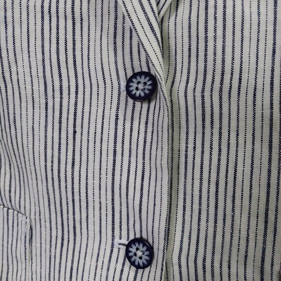 Anthropologie Cartonnier 100% linen Navy White Beachy Pin Stripe blazer, Sz 6 - Picture 2 of 10